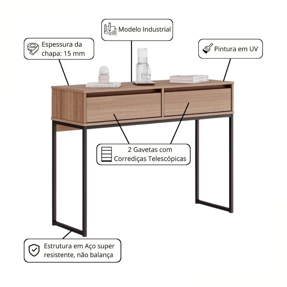 Aparador Moderno Estilo Industrial Com Base Metal 2 Gavetas - Montana Montana - 2
