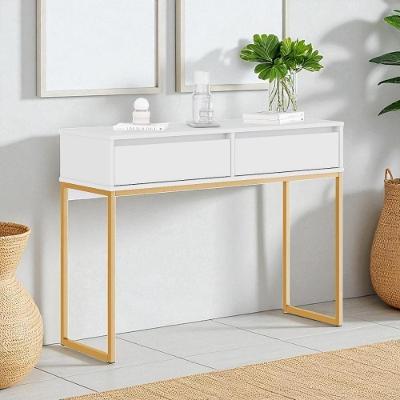 Aparador Buffet Rio 2 Gavetas Para Sala 90 Cm Branco Dourado