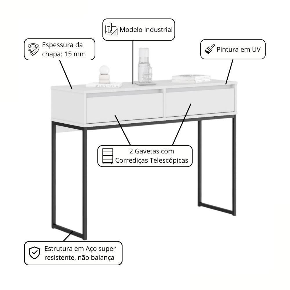 Aparador Buffet Rio 2 Gavetas Para Sala 90 Cm Branco - 4