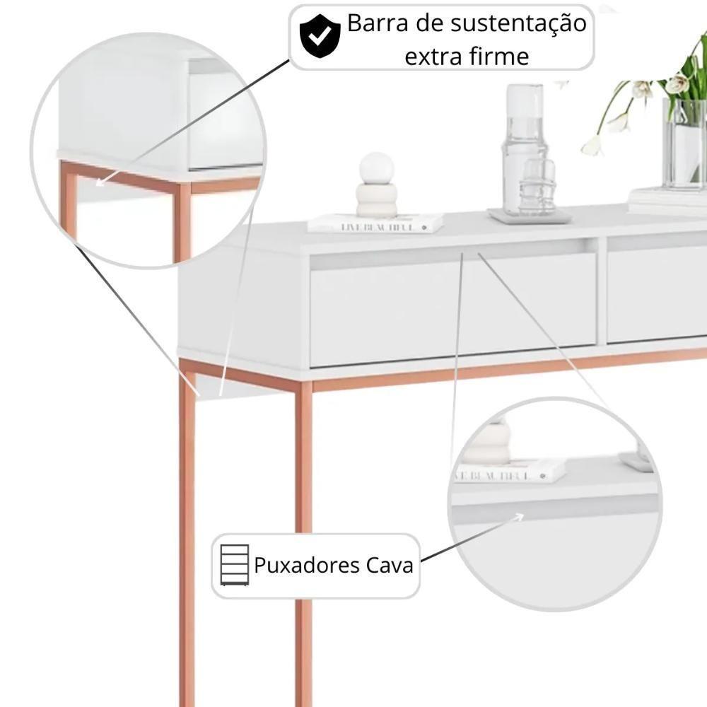 Aparador Buffet Rio 2 Gavetas Para Sala 90 Cm Branco Cobre - 3