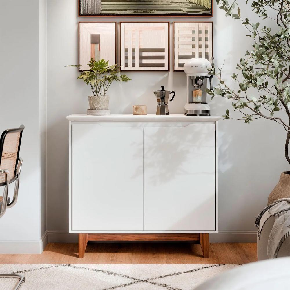 Aparador Buffet Balcão 2 Com Gaveta Portas Estoril Branco - 1