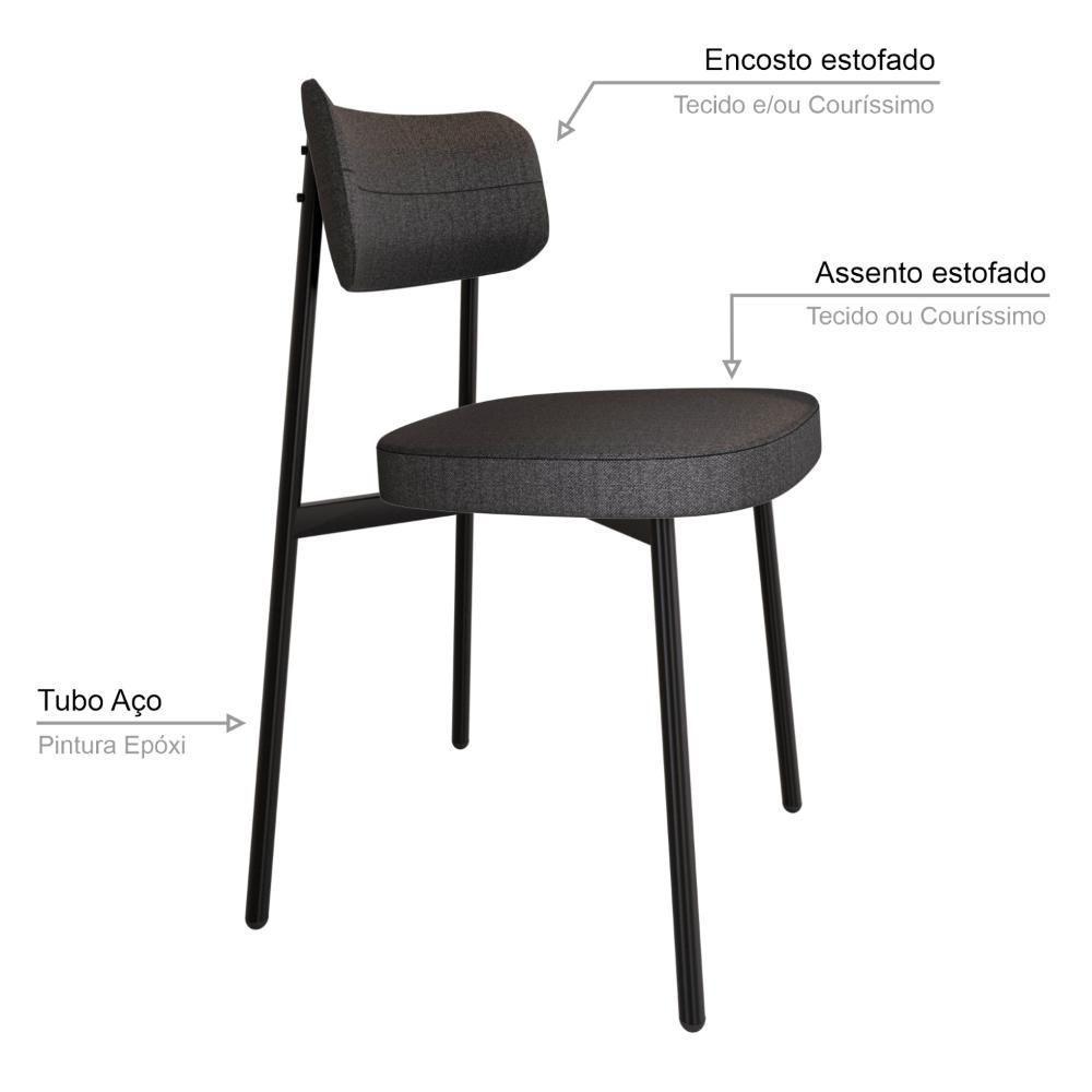 6 Unidades Cadeira Alloa Fixa Com 4 Pés 50 X 44,7 X 83,8 Cm - Corriente Grafite - Preto Epoxi - 4