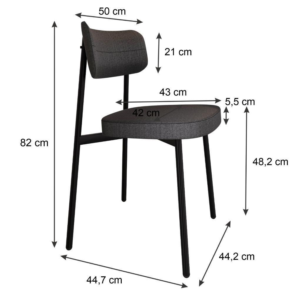 6 Unidades Cadeira Alloa Fixa Com 4 Pés 50 X 44,7 X 83,8 Cm - Corriente Grafite - Preto Epoxi - 7
