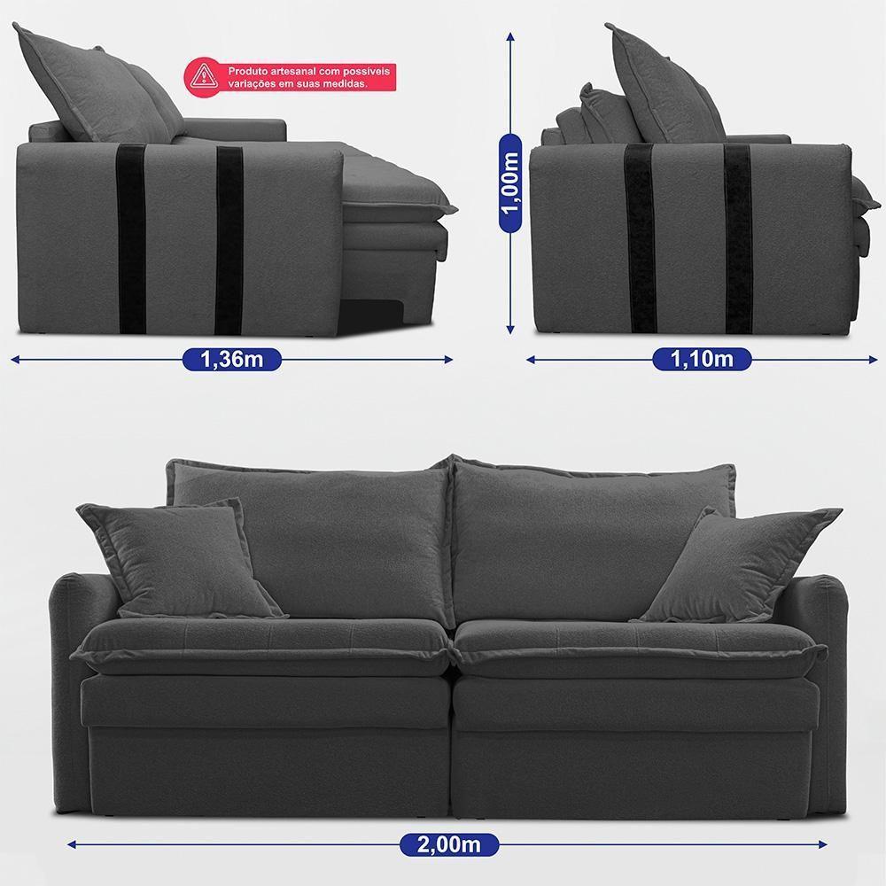 Sofá Sem Caixa Retrátil 2,00m Soft Bonnie Boucle Cama Inbox Cinza Escuro - 4