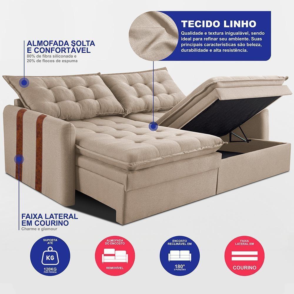 Sofá Sem Caixa Retrátil 2,00m Soft Bonnie Boucle Cama Inbox Cinza Escuro - 10