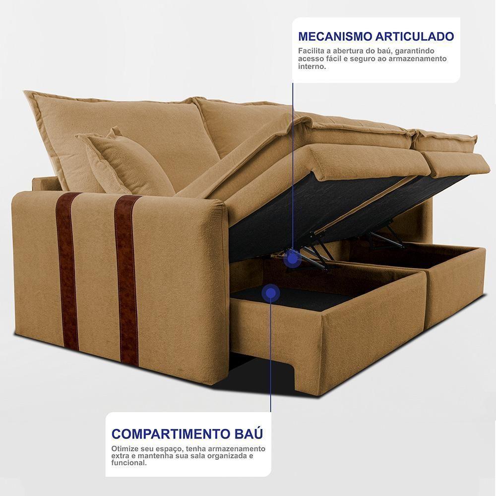 Sofá Sem Caixa Retrátil 2,00m Soft Bonnie Boucle Cama Inbox Caramelo. - 6
