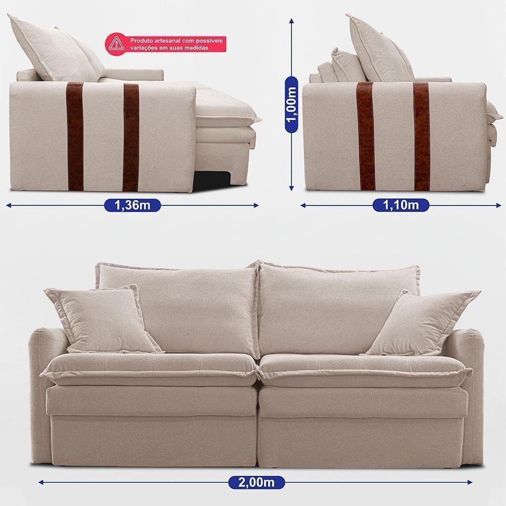 Sofá Sem Caixa Retrátil 2,00m Soft Bonnie Boucle Cama Inbox Bege Claro - 4