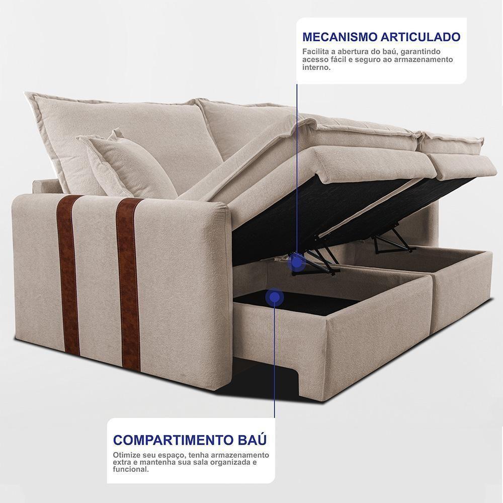 Sofá Sem Caixa Retrátil 2,00m Soft Bonnie Boucle Cama Inbox Bege Claro - 6