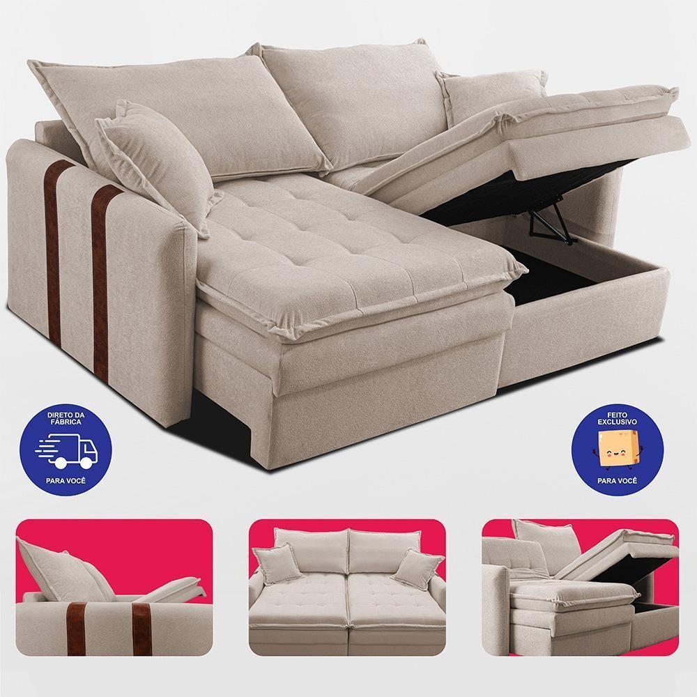Sofá Sem Caixa Retrátil 2,00m Soft Bonnie Boucle Cama Inbox Bege Claro - 7