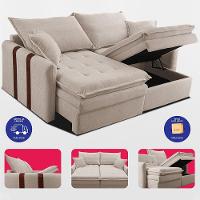 Sofá Sem Caixa Retrátil 2,00m Soft Bonnie Boucle Cama Inbox Bege Claro - 7