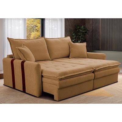 Sofá Sem Caixa Retrátil 1,80m Soft Bonnie Boucle Cama Inbox Caramelo.