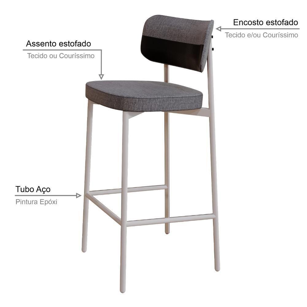 Banqueta Alloa Fixa Com 4 Pés 50 X 44,7 X 103,5 Mm Com 1 Un. Corriente Cinza - Courino Preto - 3