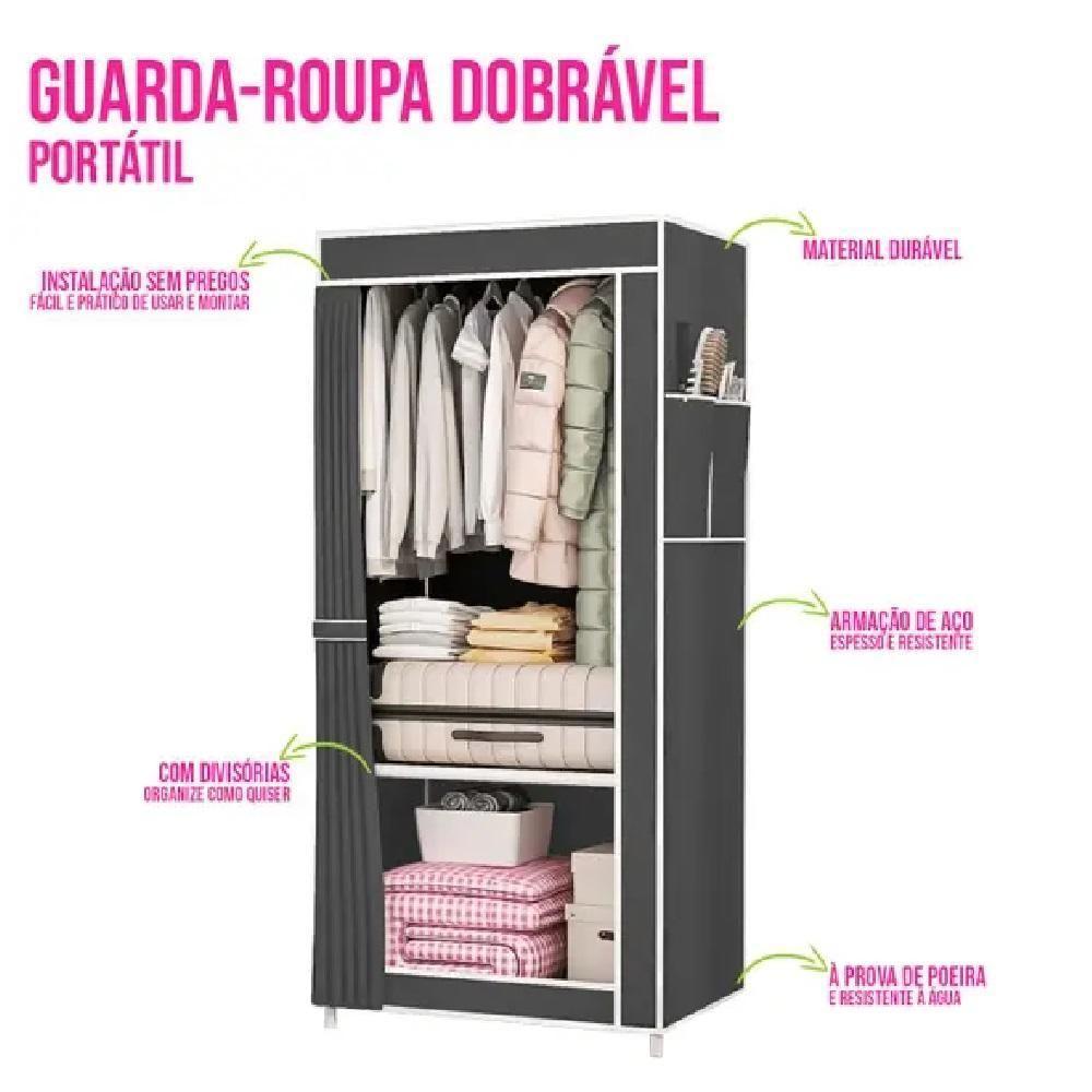 Armário Guarda Roupa Portátil Sapateira Prateleiras Organizador Brinquedos Quarto Toalha Roupa De Cama - Cinza - 3