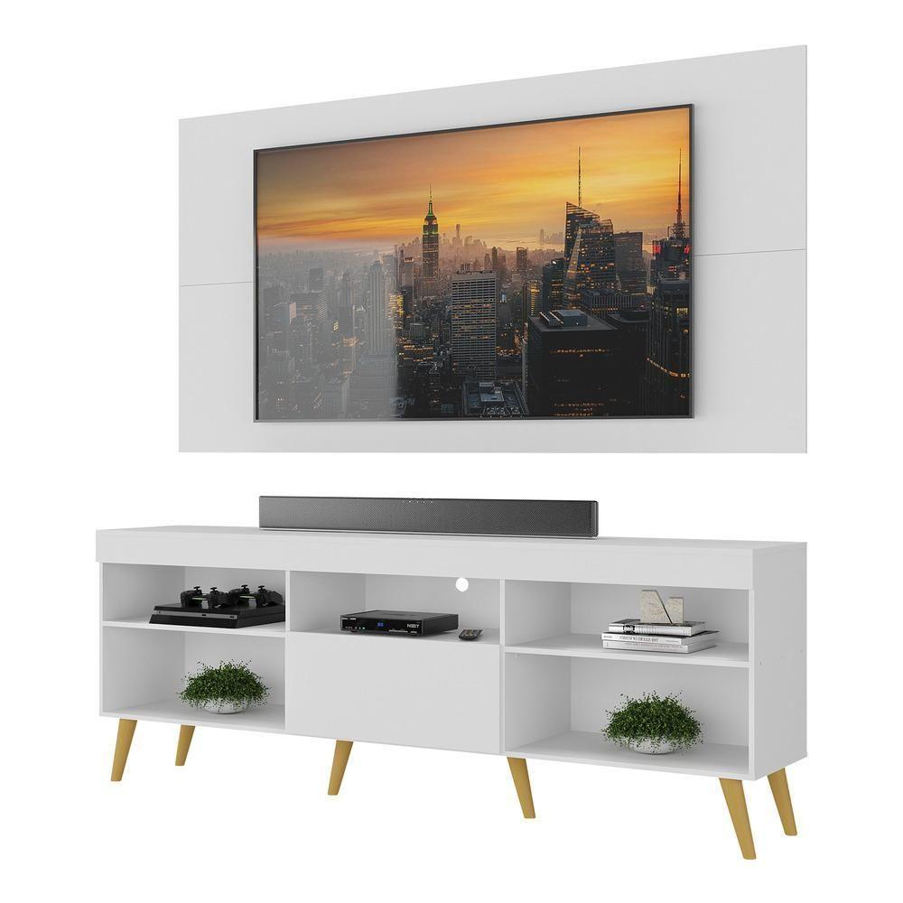 Rack Com Painel Tv 65" Retrô Flórida Up Multimóveis V1042 Branco/Natural Branco/Natural - 1