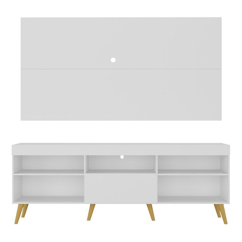 Rack Com Painel Tv 65" Retrô Flórida Up Multimóveis V1042 Branco/Natural Branco/Natural - 2