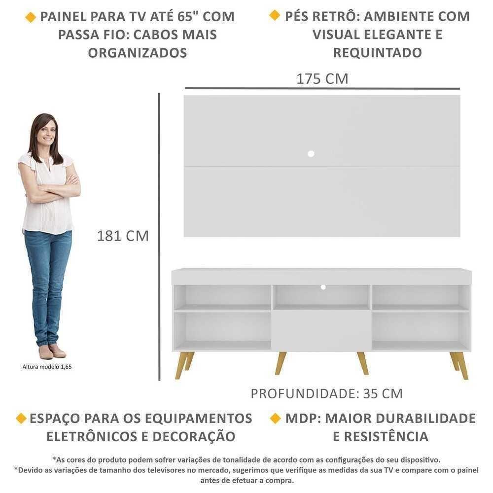 Rack Com Painel Tv 65" Retrô Flórida Up Multimóveis V1042 Branco/Natural Branco/Natural - 5
