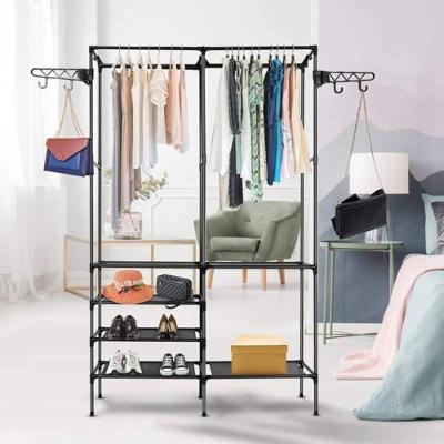 Arara Guarda Roupas Dobravel Cabideiro 6 Prateleiras Armario Sapateira Closet Organizador Portatil Ganchos Vintage Multi