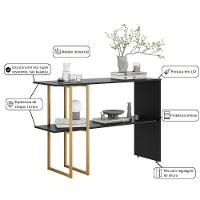 Aparador Para Sala Estar 2 Prateleiras Mexico Preto Dourado - 2