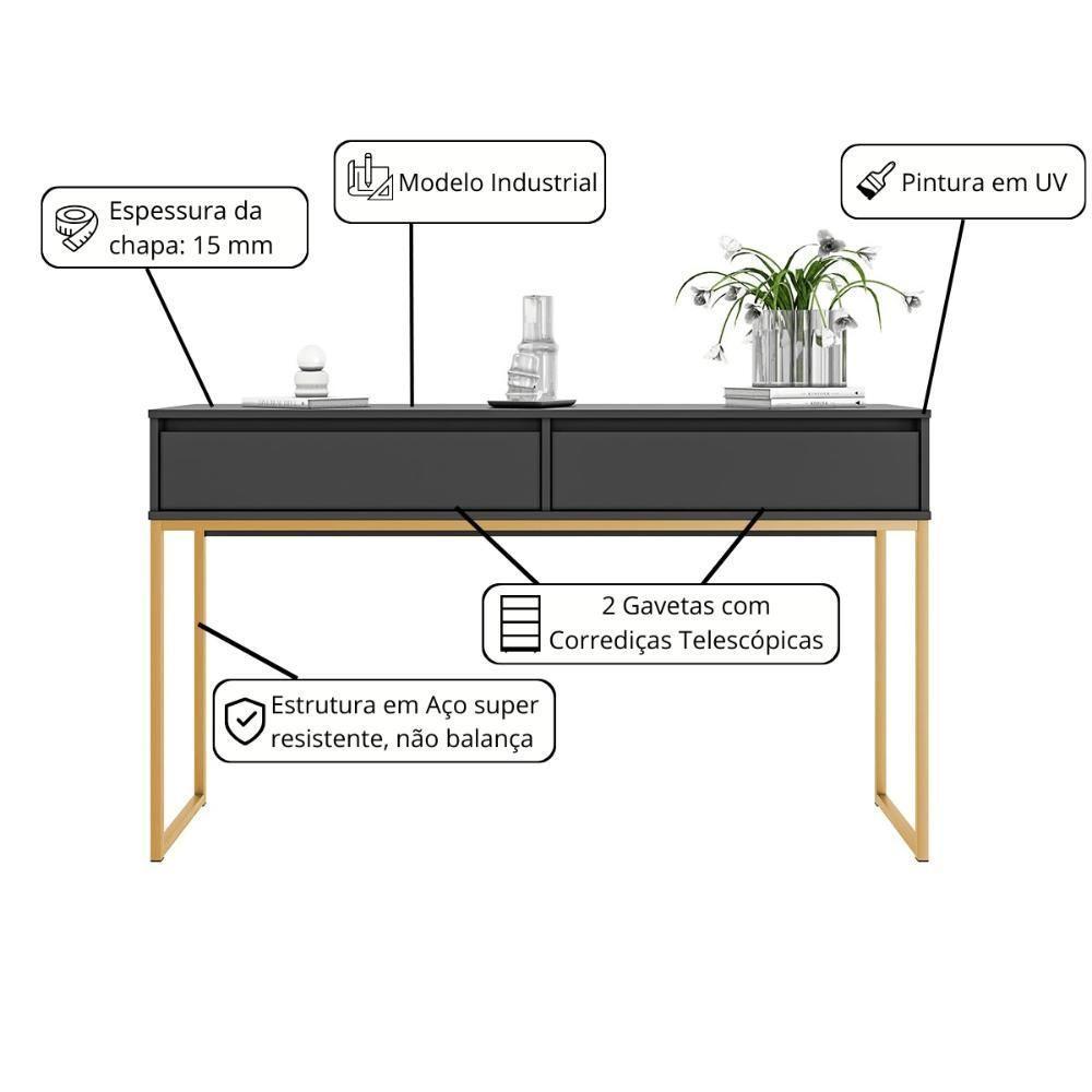 Aparador Nobre Pés Em Metal Moderno Estilo Industrial - Preto Dourado Preto Dourado - 2