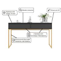 Aparador Nobre Pés Em Metal Moderno Estilo Industrial - Preto Dourado Preto Dourado - 2