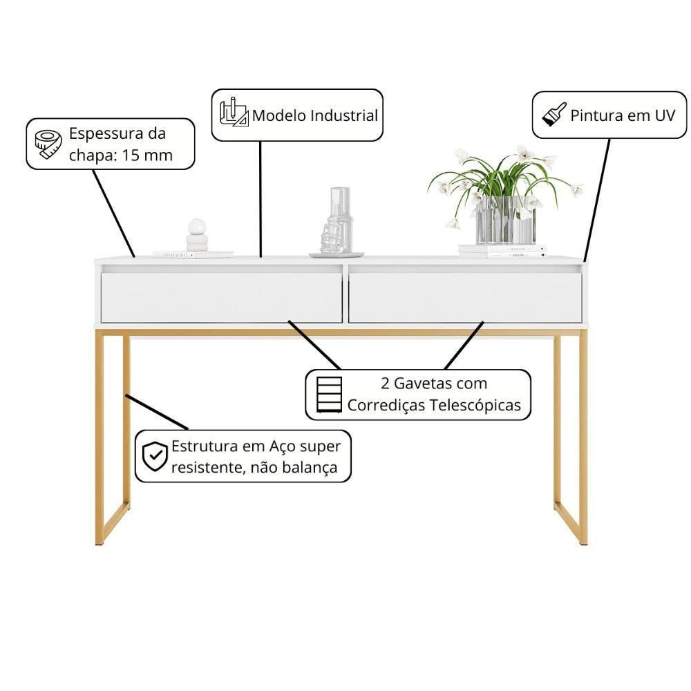 Aparador Nobre Pés Em Metal Moderno Estilo Industrial - Branco Dourado Branco Dourado - 2