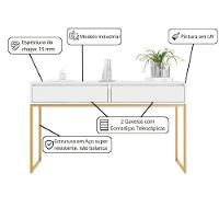 Aparador Metalic Pés Em Metal Estilo Industrial Sala Estar Branco Dourado - 2