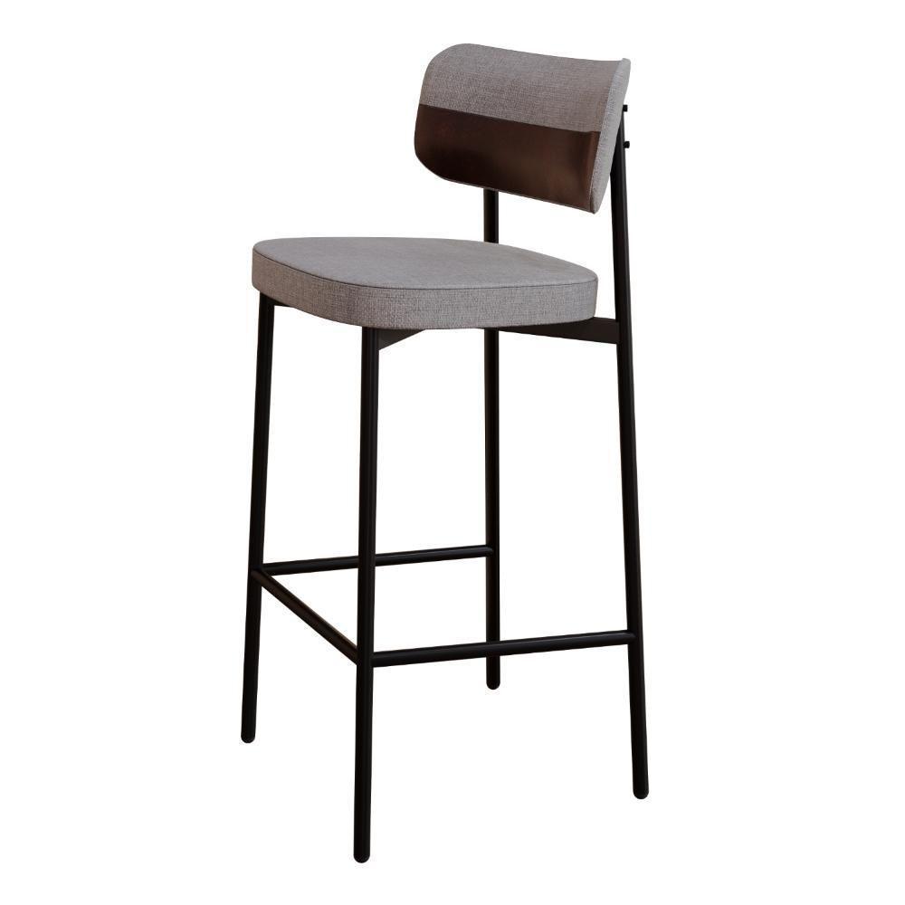 Banqueta Alta Alloa Corriente Cinza Claro- Courino Café - Est. Preta - 1