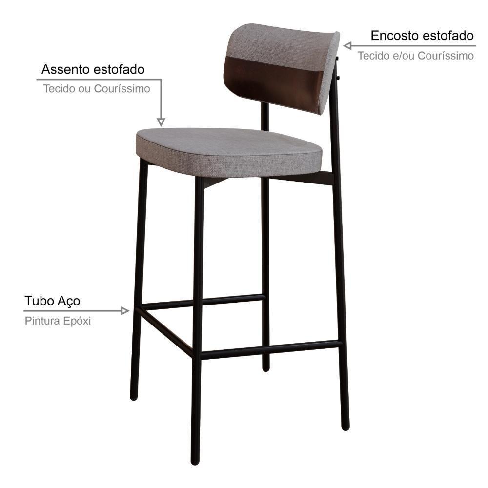 Banqueta Alta Alloa Corriente Cinza Claro- Courino Café - Est. Preta - 3