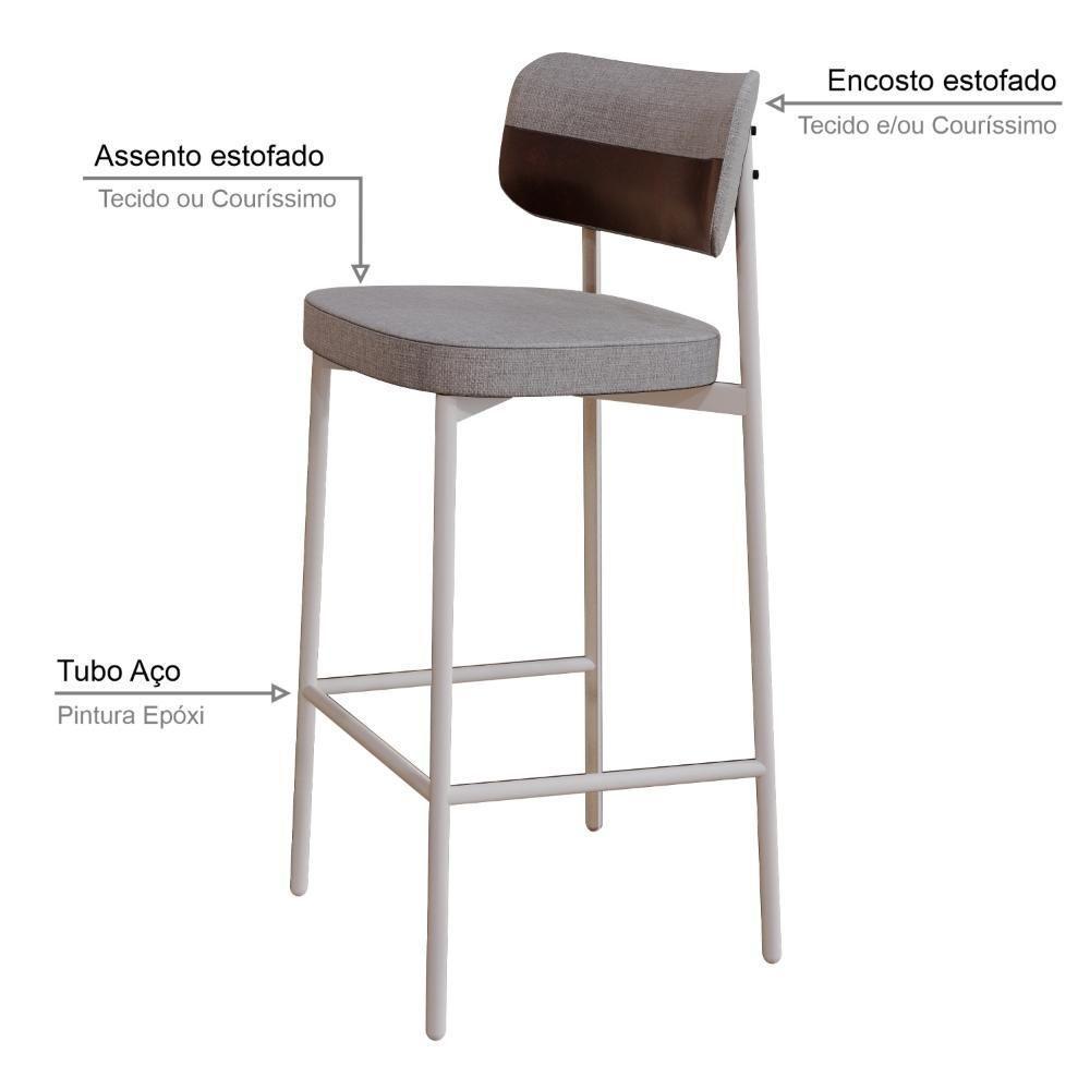 Banqueta Alta Alloa Corriente Cinza Claro- Courino Café - Est. Branca - 3