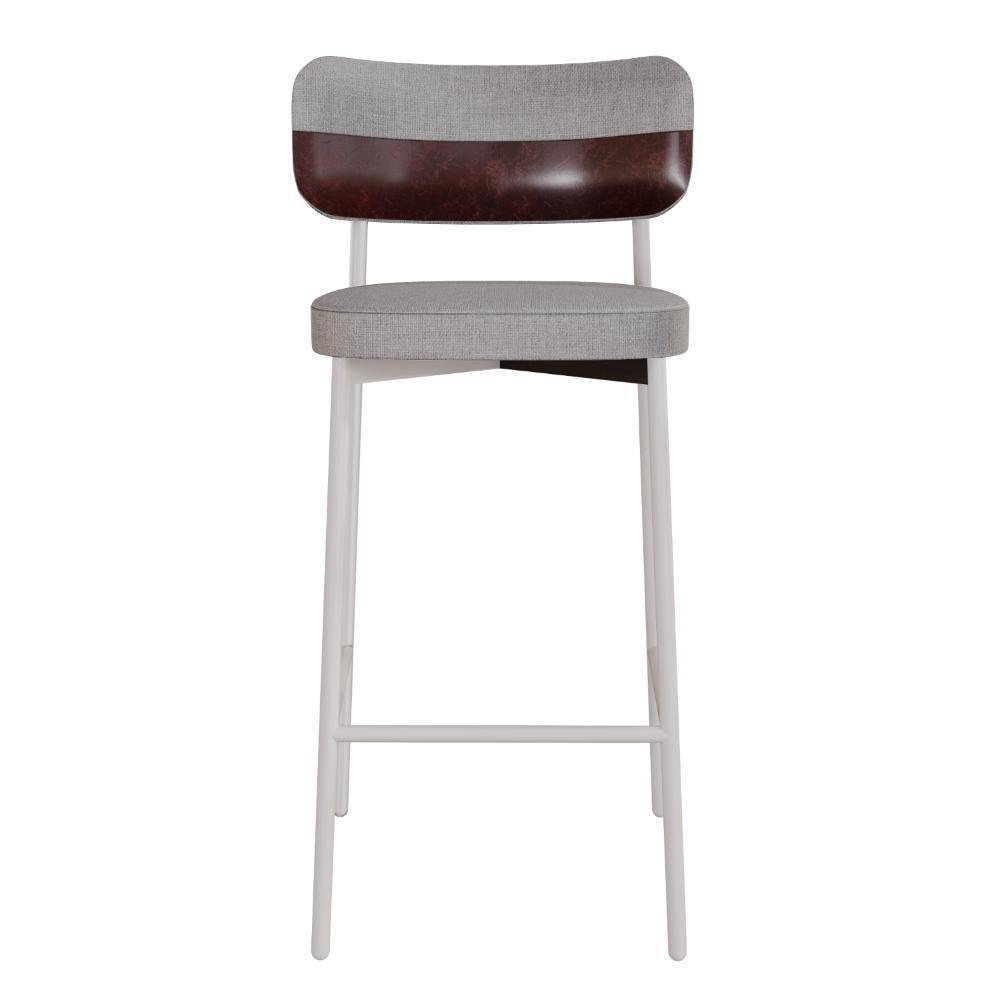 Banqueta Alta Alloa Corriente Cinza Claro- Courino Café - Est. Branca - 4