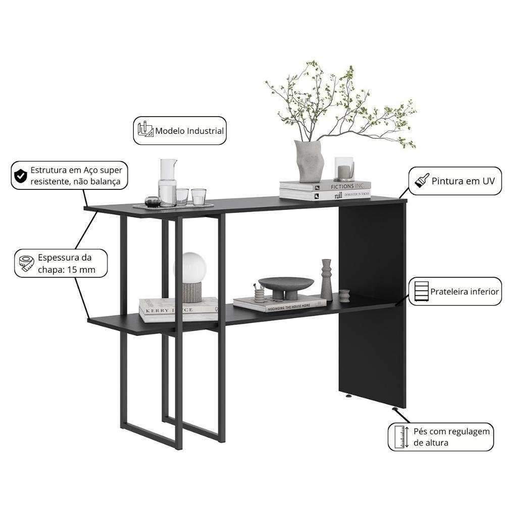 Aparador Para Sala Estar 2 Prateleiras Mexico Preto - 2