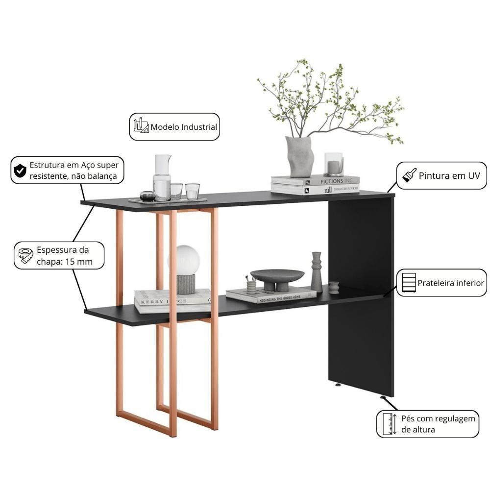 Aparador Para Sala Estar 2 Prateleiras Mexico Preto Cobre - 2
