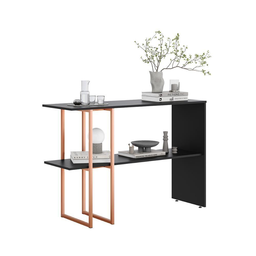 Aparador Para Sala Estar 2 Prateleiras Mexico Preto Cobre - 4