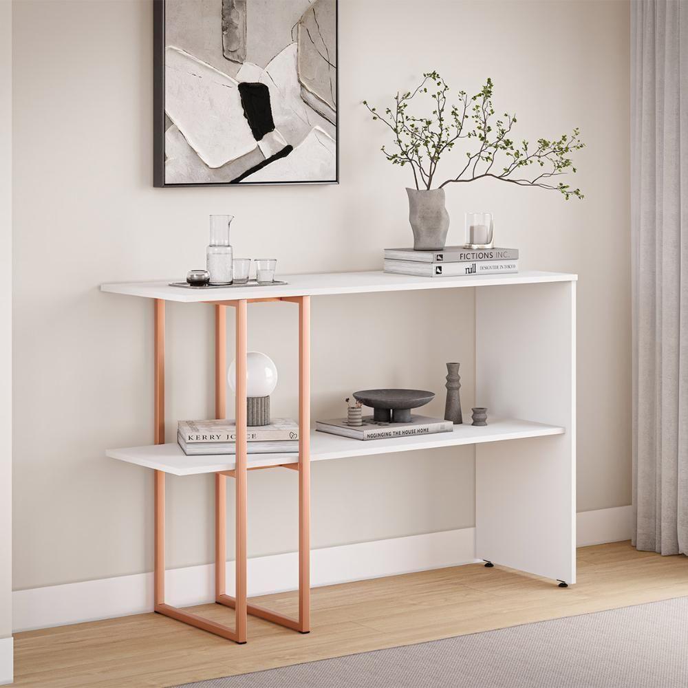 Aparador Para Sala Estar 2 Prateleiras Mexico Branco Cobre - 1