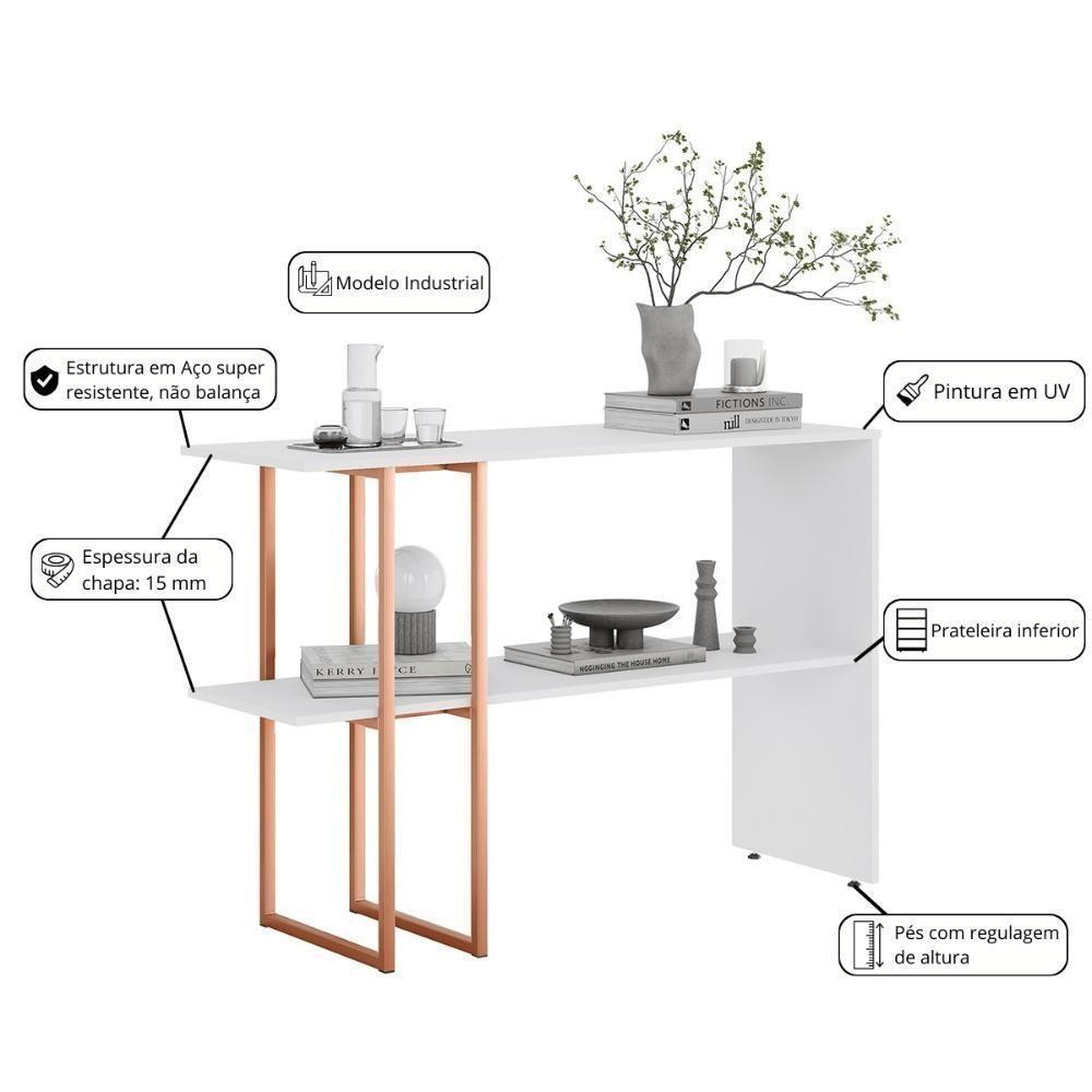 Aparador Para Sala Estar 2 Prateleiras Mexico Branco Cobre - 2