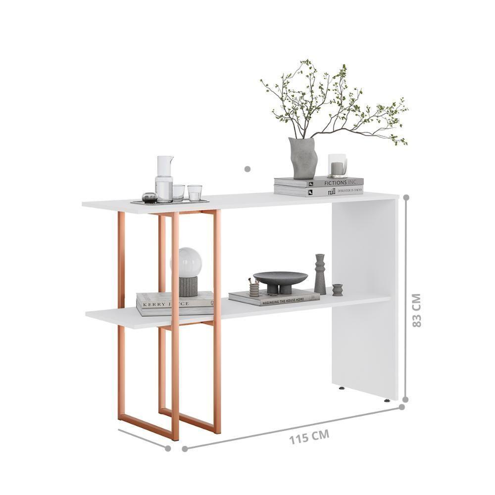 Aparador Para Sala Estar 2 Prateleiras Mexico Branco Cobre - 3