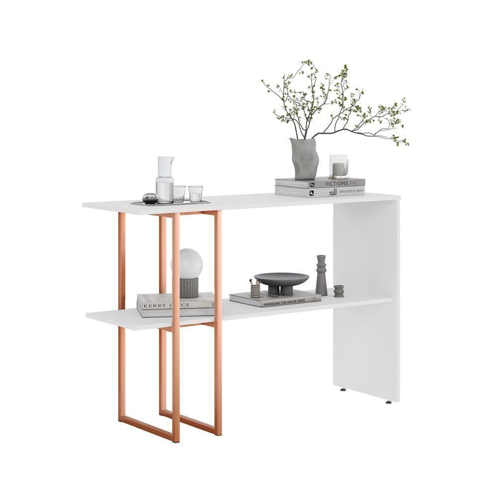 Aparador Para Sala Estar 2 Prateleiras Mexico Branco Cobre - 4