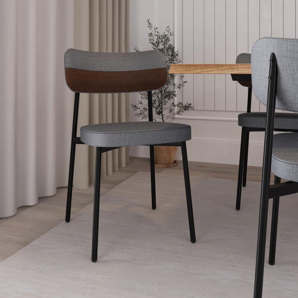 Cadeira Alloa Fixa Com 4 Pés 50 X 44,7 X 83,8 Cm Com 4 Un. Corriente Cinza - Courino Whisky - 3