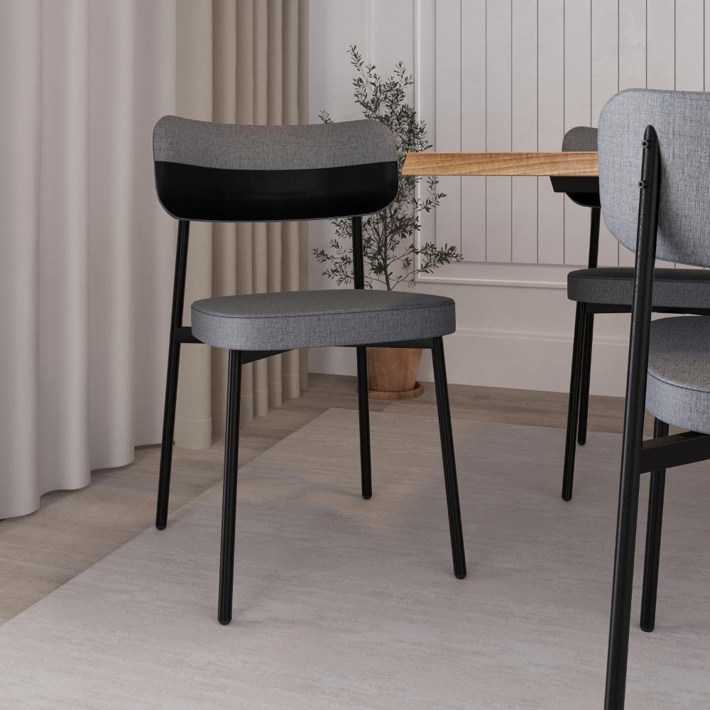 Cadeira Alloa Fixa Com 4 Pés 50 X 44,7 X 83,8 Cm Com 1 Un. Corriente Cinza - Courino Preto - 2