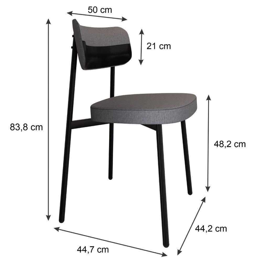 Cadeira Alloa Fixa Com 4 Pés 50 X 44,7 X 83,8 Cm Com 1 Un. Corriente Cinza - Courino Preto - 5