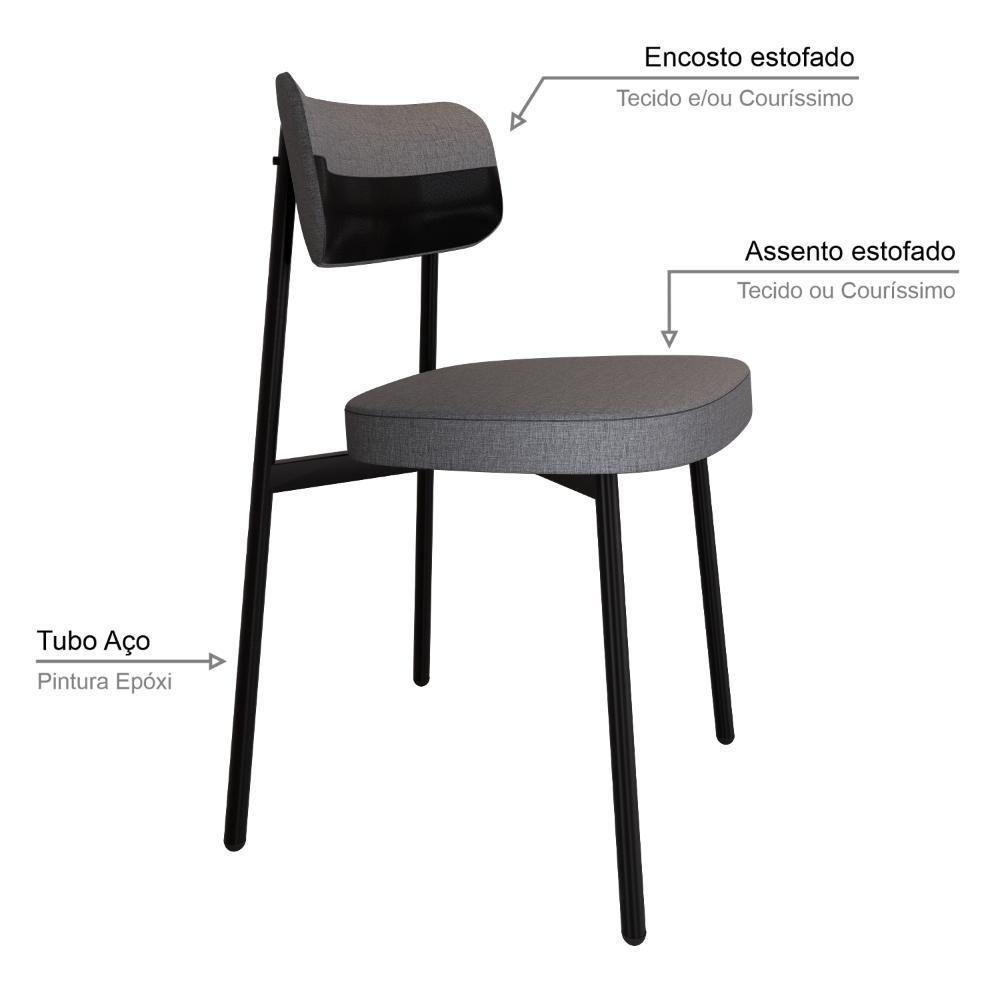Cadeira Alloa Fixa Com 4 Pés 50 X 44,7 X 83,8 Cm Com 1 Un. Corriente Cinza - Courino Preto - 6