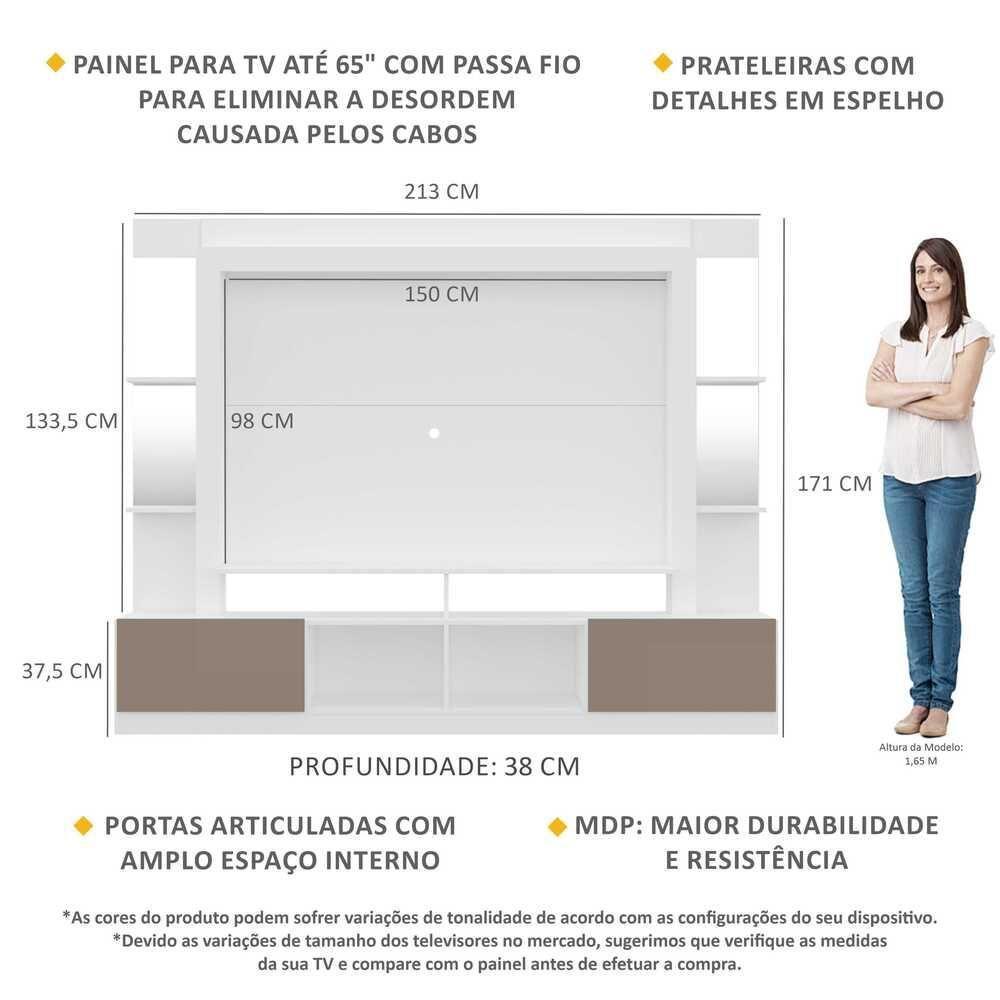 Rack com Painel Tv 65 Prateleiras com Espelho Oslo Branco - 5