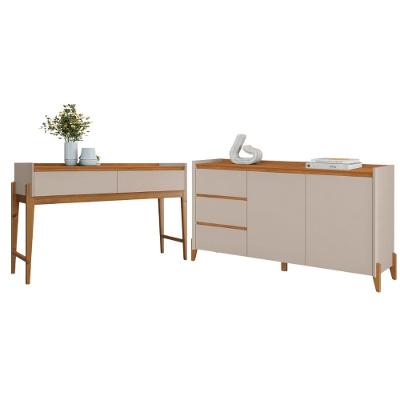 Conjunto Buffet Aparador Para Sala 3 Gavetas Lens Cedro Off White + Aparador Para Sala 2 Gavetas Lens Cedro Off White