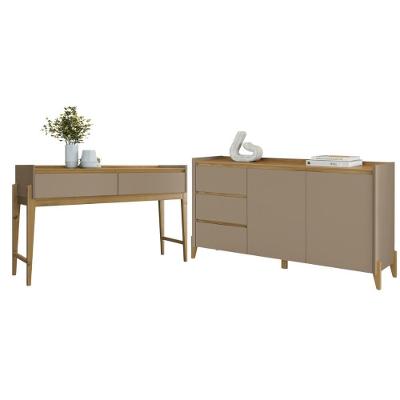 Conjunto Buffet Aparador Para Sala 3 Gavetas Lens Hannover Fendi + Aparador Para Sala 2 Gavetas Hannover Fendi