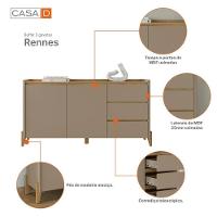 Conjunto Buffet Aparador Para Sala 3 Gavetas Lens Hannover Fendi + Aparador Para Sala 2 Gavetas Hannover Fendi - 9