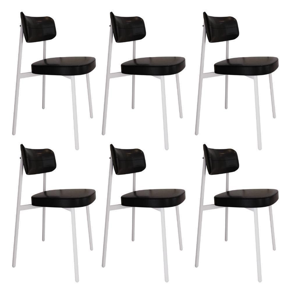 Conjunto 6 Cadeiras De Jantar Alloa Courino Preto - Est. Branca Courino Preto - 1