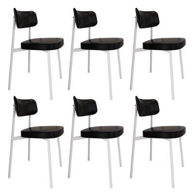Conjunto 6 Cadeiras De Jantar Alloa Courino Preto - Est. Branca Courino Preto