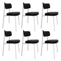 Conjunto 6 Cadeiras De Jantar Alloa Courino Preto - Est. Branca Courino Preto - 1