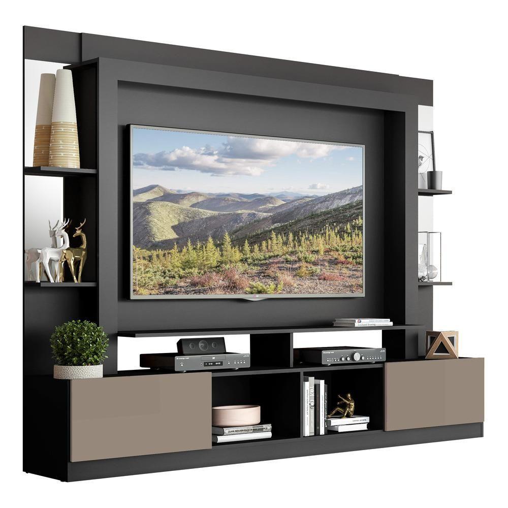 Rack com Painel Tv 65 Prateleiras com Espelho Oslo Preto - 4