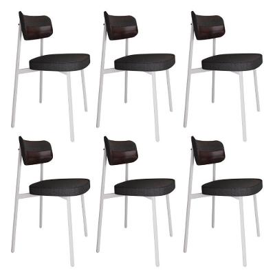 Conjunto 6 Cadeiras De Jantar Alloa Corriente Grafite - Courino Café - Est. Branca